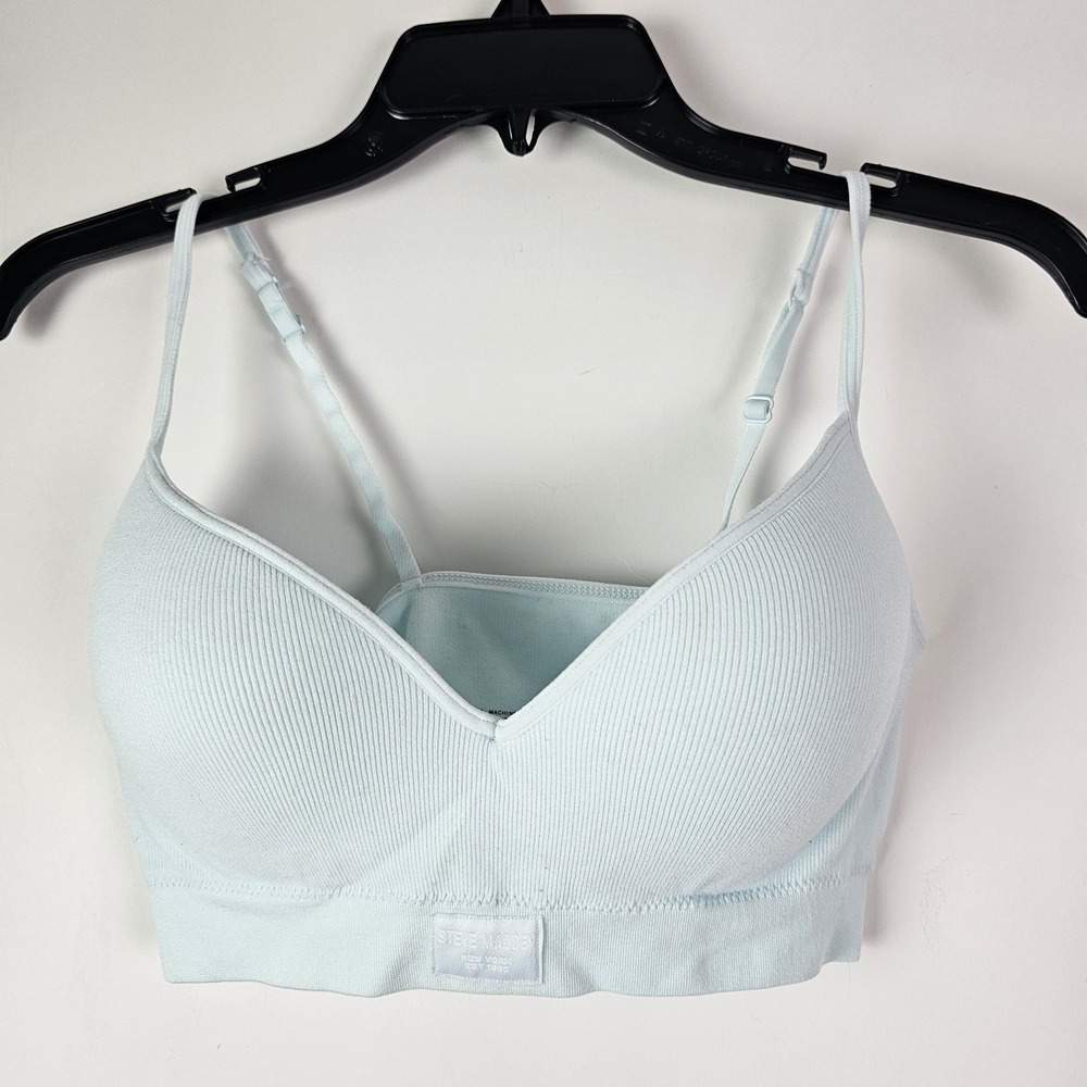 Steve Madden Soft Baby Blue Ribbed Seamless Wirefree Bra Large Comfort Bralette